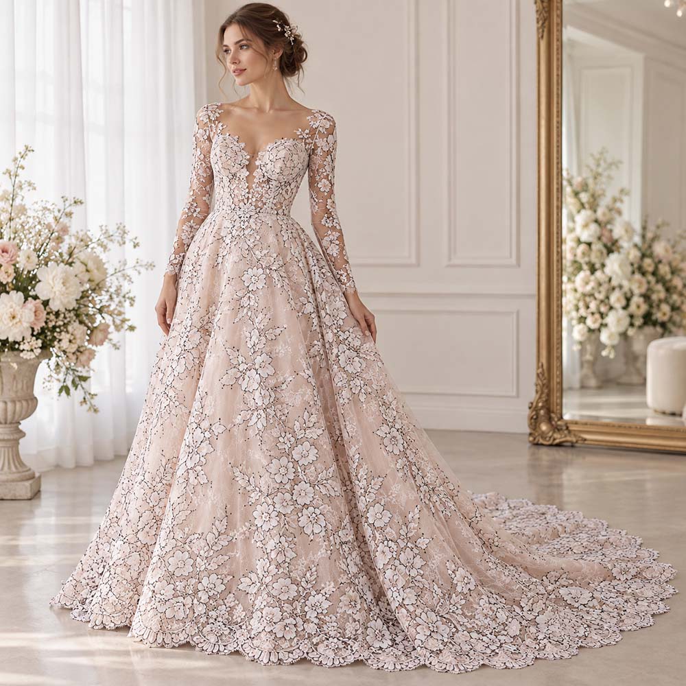 Vestidos de Noiva em renda floral bordada