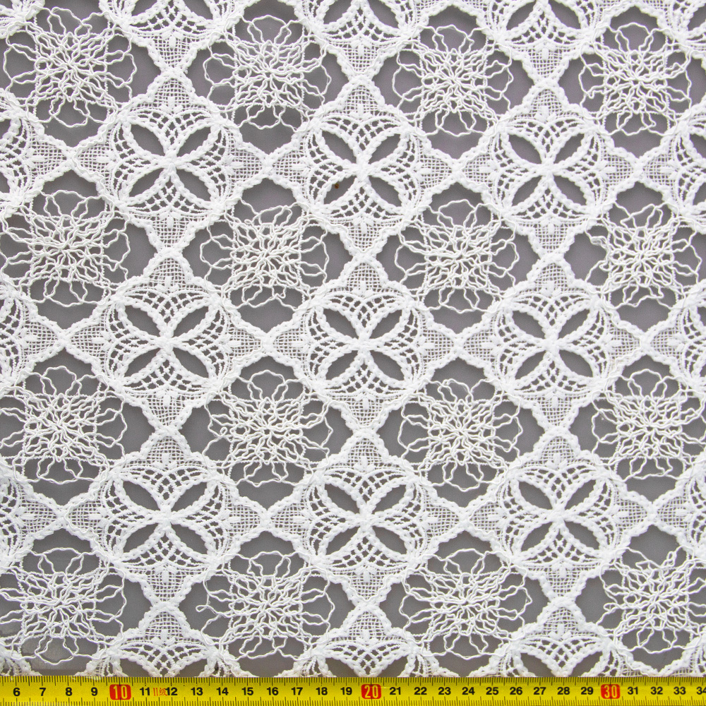 Tecido de renda com bordado de cordão SS00882 em padrão floral vazado