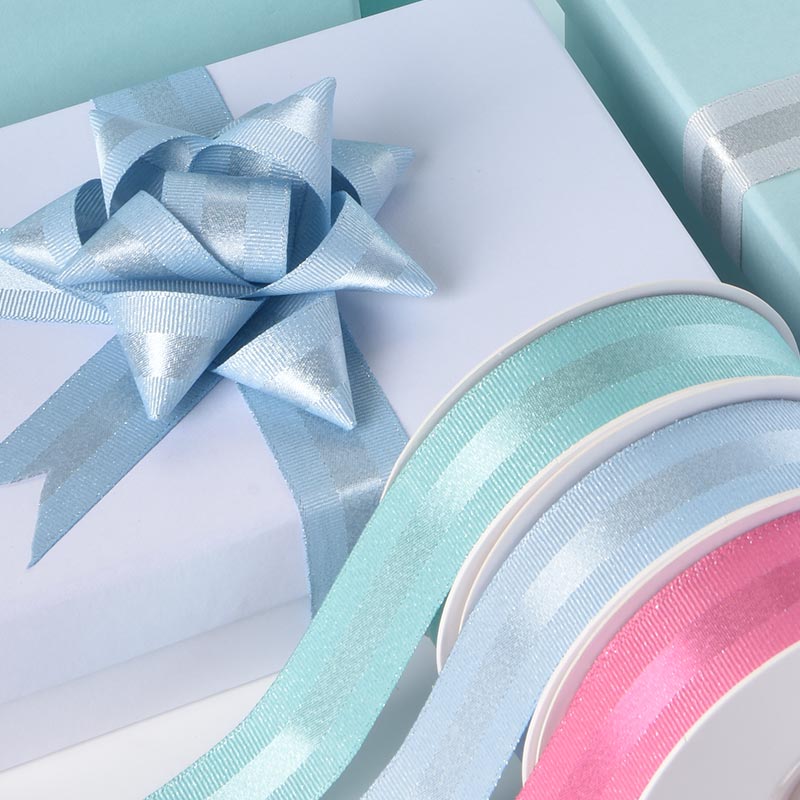 Satin Ribbon with Grosgrain Edge & Silver Metallic Thread