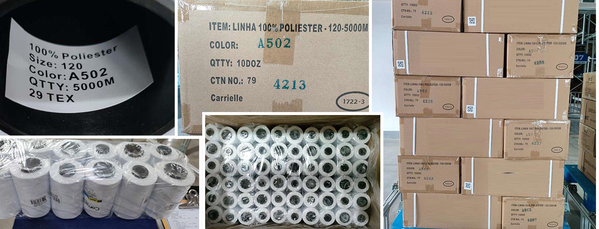 Spun polyester sewing thread packing
